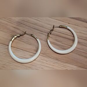 Source Unknown Gold and Cream Hoop Earrings